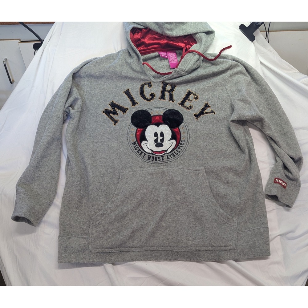 Disney Mickey Mouse Athletics Fleece Hoodie Gray Red Plus 2X LT4579